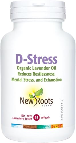 New Roots Herbal Huile de Lavande Bio D-Stress 60 Gélules Molles Approvisionnement de 60 Jours - Aide à Détendre le Corps et à Apaiser l'Esprit