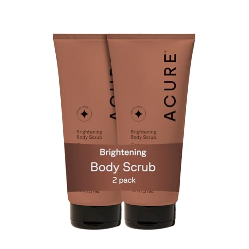 Acure Brightening Body Scrub - Exfoliating Body Scrub with Sea Salt, Scrubber for Men & Women to Smooth Sensitive Skin & Remove Dead Skin Cells, Exfoliator with Clay & Niacinamide Extract