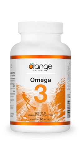 Orange Naturals Huile de poisson Oméga-3 - 90 gélules pour une meilleure santé cérébrale et cardiaque, acides gras essentiels triple concentration, sans OGM, haute teneur en EPA et DHA, soutient la fonction cognitive et le bien-être cardiaque