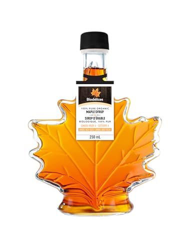 Biodélices 100% Pure Organic Maple Syrup - Grade A - Quebec's Finest in Elegant Maple Leaf Bottle