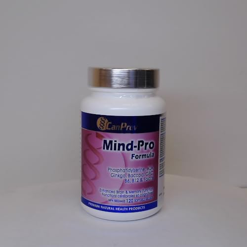 CanPrev Mind-Pro Formule 120 gélules molles, cure de 30 jours – Mélange spécialement conçu avec phosphatidylsérine, ALA, ginkgo, bacopa, GPC, B6, B12 et acide folique, soutient la santé cérébrale, la concentration et la clarté cognitive