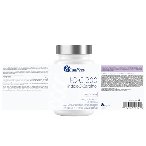 CanPrev Indole-3-Carbinol 200mg, 90 V-Caps, 90 jours d'approvisionnement - Supplément de soutien hormonal pour femmes, favorise l'équilibre œstrogénique, soutient la santé de la peau et des seins, soutien antioxydant - Convient aux végétaliens