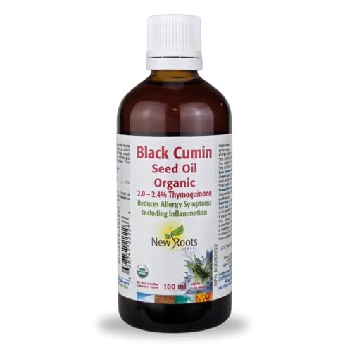 New Roots Herbal - Huile de cumin noir - Huile de graines de nigelle bio pressée à froid - Soulage les éternuements, les démangeaisons oculaires, le nez bouché et la congestion nasale