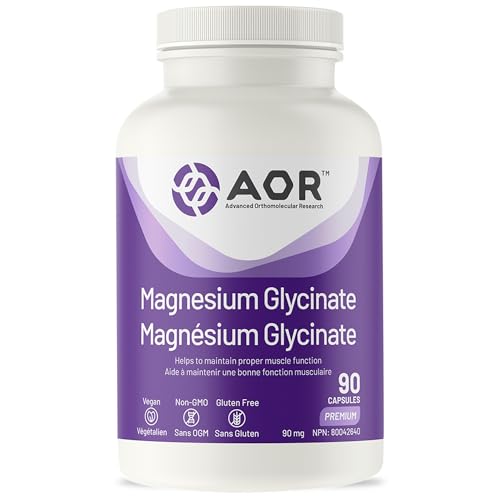 AOR Magnésium Glycinate, 90 mg, Favorise une fonction musculaire et un métabolisme optimaux, Soutien cardiovasculaire, Confort musculaire et cycles menstruels équilibrés, Végétalien et sans OGM