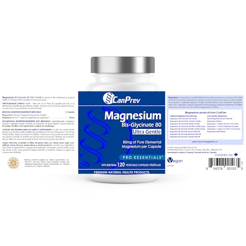 CanPrev Bis-Glycinate de Magnésium 80 Ultra Doux l Soutient la production d'énergie l Os, dents et muscles solides l Favorise la relaxation