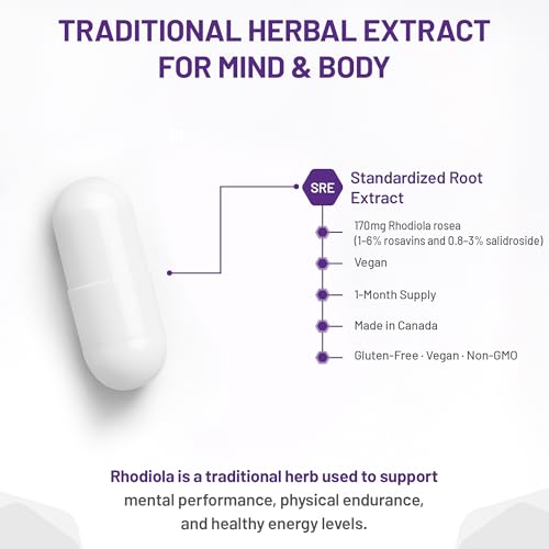 AOR Rhodiola Rosea 170mg - Soutien cognitif pour une concentration et une résilience améliorées, Rosavin et Salidroside, Favorise la clarté mentale et la vitalité physique, Végane, Sans OGM et Sans Gluten