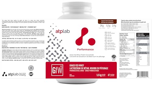 ATP LAB - Protéine de lactosérum de vaches nourries à l'herbe en poudre 1,8 kg (saveur chocolat) - Concentré de protéines de lactosérum - Récupération immunitaire, croissance musculaire
