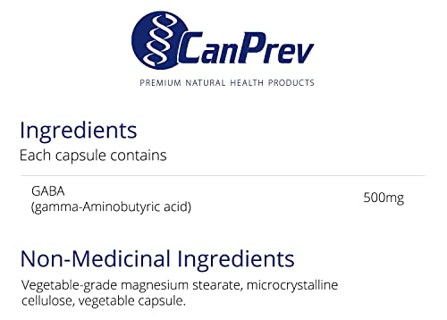 CanPrev GABA 500mg, 120 V-Capsules, Approvisionnement de 120 Jours - Supplément Pur de GABA pour la Relaxation et un Sommeil Réparateur - Acide Gamma-Aminobutyrique 500mg - Végétalien - Soutien Cérébral pour un Esprit Calme et Concentré - Végétalien