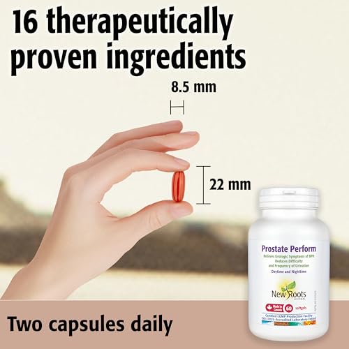New Roots Herbal - Prostate Perform, 24 gélules molles, cure de 12 jours - enrichi en bêta-sitostérol, palmier nain, lycopène, ortie dioïque et vitamine E - Soutien pour la santé de la prostate et la fonction urinaire