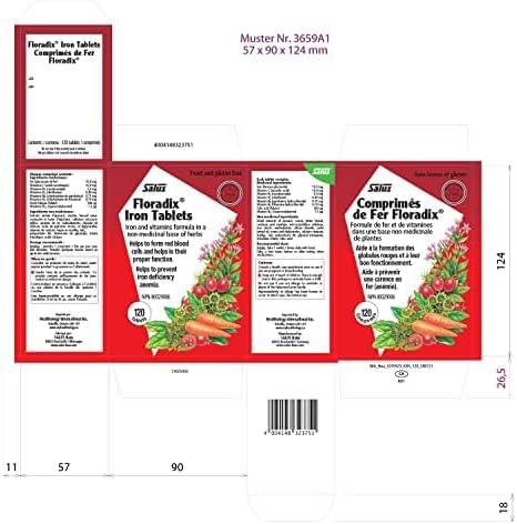 Comprimés Salus Floradix Fer et Vitamines | Supplément de fer à base de plantes pour femmes, hommes et enfants | Végétarien, sans gluten, sans levure et sans OGM (120 comprimés)