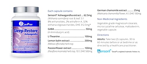 CanPrev Sommeil-Réparateur Ashwagandha Capsules, 90 capsules végétales Approvisionnement de 45 jours - Suppléments d'Ashwagandha pour l'énergie et la concentration, Formule calmante naturelle pour le soir, Favorise la relaxation et des nuits reposantes