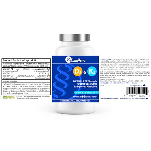 CanPrev D3 & K2 - Huile de coco biologique l Aide à la formation et au maintien de la santé osseuse l Avec vitamine D3 et K2