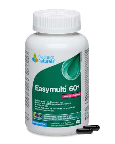 Platinum Naturals Easymulti 60+ pour femmes - Multivitamine complète avec CoQ10, oméga et huile de poisson pour la santé cardiaque, enrichie en calcium, vitamine D3 et complexe de vitamines B pour le soutien immunitaire