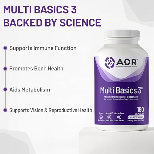 AOR - Multi Basics 3 309mg, 90 capsules - Supplément de minéraux essentiels et de multivitamines pour adultes - Multivitamine quotidienne pour hommes et femmes adultes - Multivitamines et multiméraux