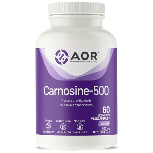 AOR Carnosine Supplément 500 mg Acides Aminés - Soutien Antioxydant pour la Fonction Cellulaire, la Vitalité Musculaire et le Bien-être Cognitif - Formule Végétalienne, sans OGM et sans Gluten