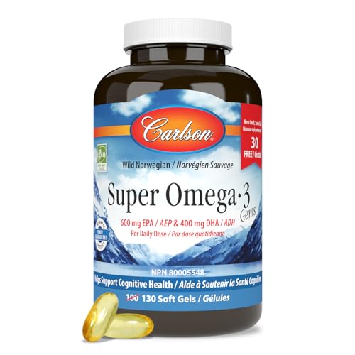 Carlson - Super Omega-3 Gems, 1200 mg Omega-3 Fatty Acids with EPA and DHA, Wild-Caught Norwegian Fish Oil Supplement, Sustainably Sourced Fish Oil Capsules, Omega 3 Supplements