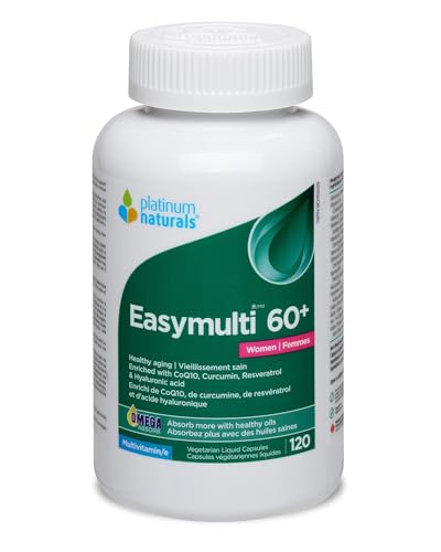 Platinum Naturals Easymulti 60+ pour femmes - Multivitamine complète avec CoQ10, oméga et huile de poisson pour la santé cardiaque, enrichie en calcium, vitamine D3 et complexe de vitamines B pour le soutien immunitaire