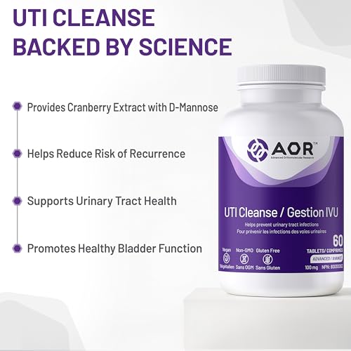 AOR - UTI Cleanse, 120 comprimés - Jus de canneberge avec supplément de D-Mannose - D-Mannose pour la santé des voies urinaires - Extrait de jus de canneberge séchée Vaccinium Macrocarpon