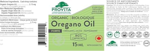 Organic Oregano Oil (80% Carvacrol) by Provita Nutrition (Canadian Made)