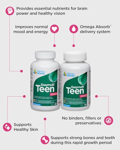 Platinum Naturals - Easymulti Ado pour jeunes femmes | DHA | Cerveau et peau