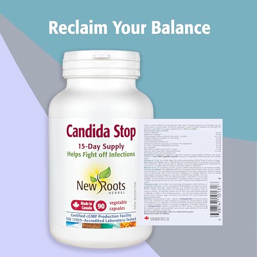 New Roots Herbal - Candida Stop, 90 gélules végétales - Supplément de nettoyage de la candidose - Favorise la santé digestive, améliore les affections cutanées, soutient la santé cérébrale et réduit les envies de sucre