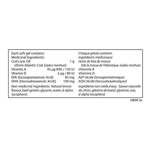 Carlson - Huile de Foie de Morue en Gélules, 920 mg d'Oméga-3 + Vitamines A & D3, Huile de Foie de Morue Arctique Norvégienne Sauvage, Capsules d'Huile de Poisson Nordique Issue de Sources Durables, Citron