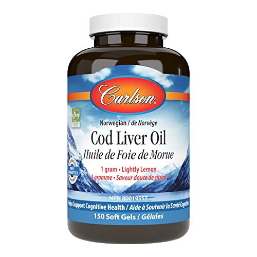 Carlson - Cod Liver Oil Gems, 920 mg Omega-3s + Vitamins A & D3, Wild-Caught Norwegian Arctic Cod-Liver Oil, Sustainably Sourced Nordic Fish Oil Capsules, Lemon