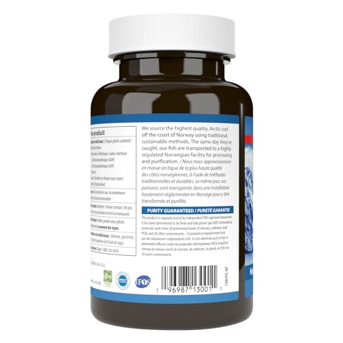 Carlson - Huile de foie de morue, Super 1000 mg, 250 mg Oméga-3 + Vitamines A et D3, Huile de foie de morue arctique norvégienne sauvage, approvisionnement durable