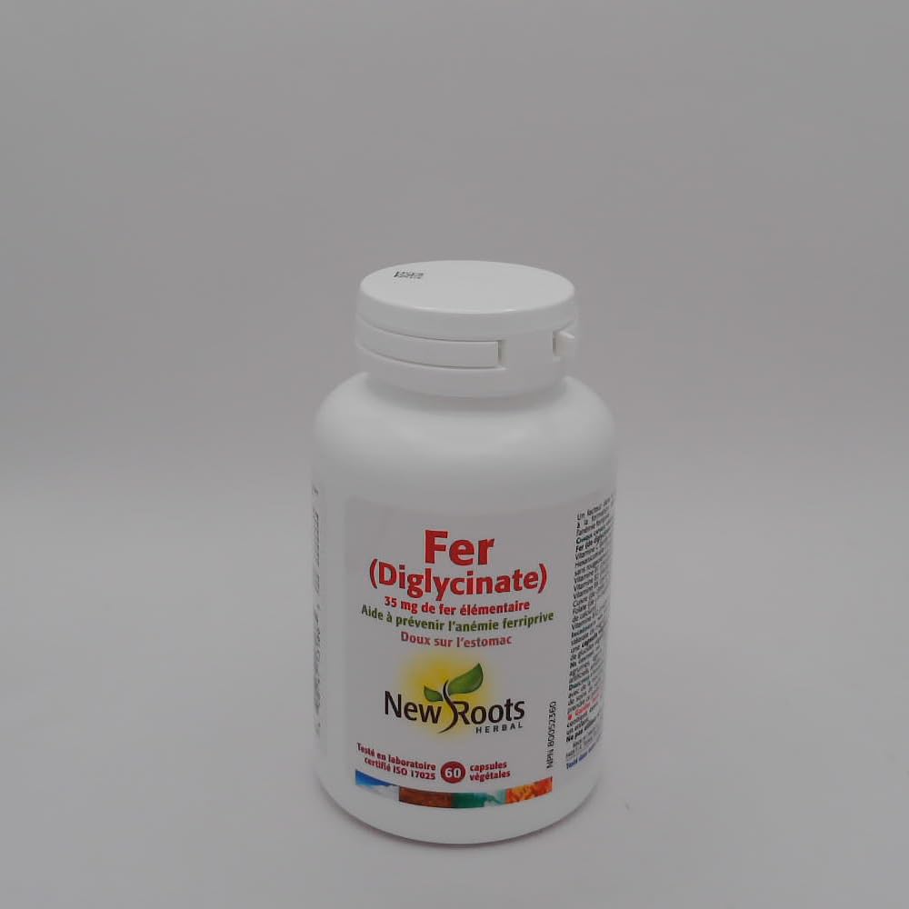 New Roots Herbal Iron Bisglycinate Supplement, 60 Veg Caps, 2 Month Supply