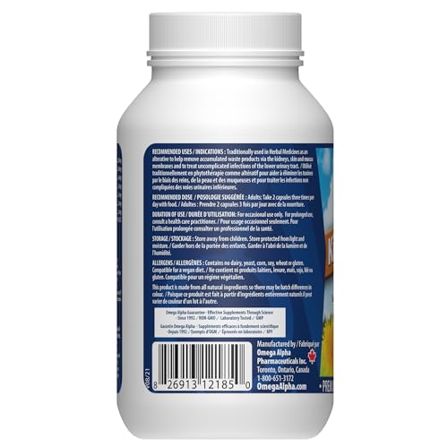 Omega Alpha Kidney Plus Formule à base de plantes pour la santé des reins, le soutien des voies urinaires et la fonction de la vessie avec bardane, pissenlit et busserole, 90 capsules végétales