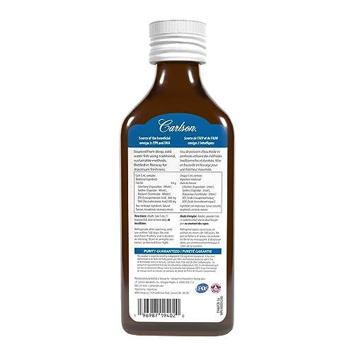 Carlson - The Very Finest Fish Oil, 1600 mg Omega-3s, Liquid Fish Oil Supplement, Norwegian Fish Oil, Wild-Caught, Sustainably Sourced Fish Oil Liquid