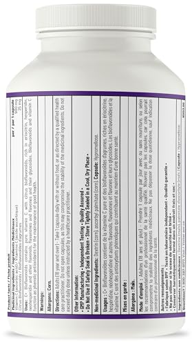 AOR - C+ Bioflavonoïdes 925 mg, 100 capsules - Supplément de vitamine C acide ascorbique avec bioflavonoïdes d'agrumes - Soutien cérébral, santé cardiaque, soutien immunitaire, santé vasculaire et cicatrisation des plaies