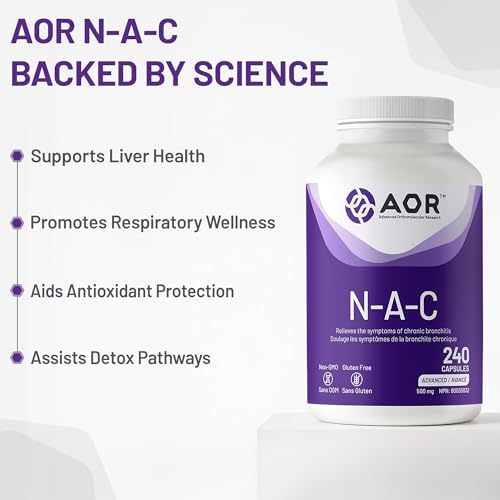 AOR - NAC Supplement 500mg N-Acetyl Cysteine, 120 Capsules - Mucus Relief, Bronchitis Relief, Mucus Clear, Respiratory and Detoxification Supplement - N-Acetyl-Cysteine NAC 500mg Capsules