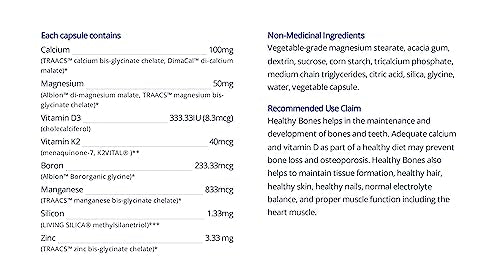 CanPrev Healthy Bones - Cal-Mag Chélaté 2:1, Oligo-éléments Essentiels, Vitamine D3 Végétalienne & K2 Sans Soja | Aide à Construire des Os et des Dents Solides | Produits de Santé Naturels de Première Qualité