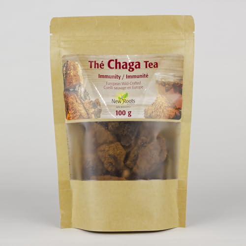 New Roots Herbal Organic Chaga Mushroom Tea Powder, 100g, 33 Servings, Authentic Wild-Crafted Superfood from Canadian Forests, Sustainably Harvested, Supports Vitality, Rich in Antioxidants, Non-GMO
