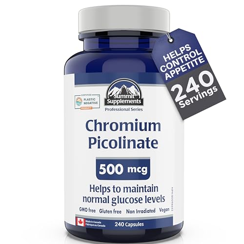 Chromium Picolinate 500mcg - Glucose and Blood Sugar Support Supplement - Muscle Mass and Metabolism Support - An alternative to berberine - 3rd Party Tested - Formulated & Made in Canada