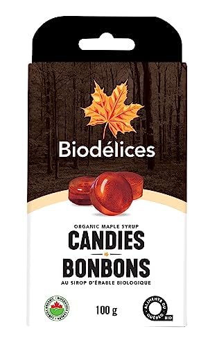 Biodélices Organic Canadian Maple Candy, Individually Wrapped, Quebec, 100g