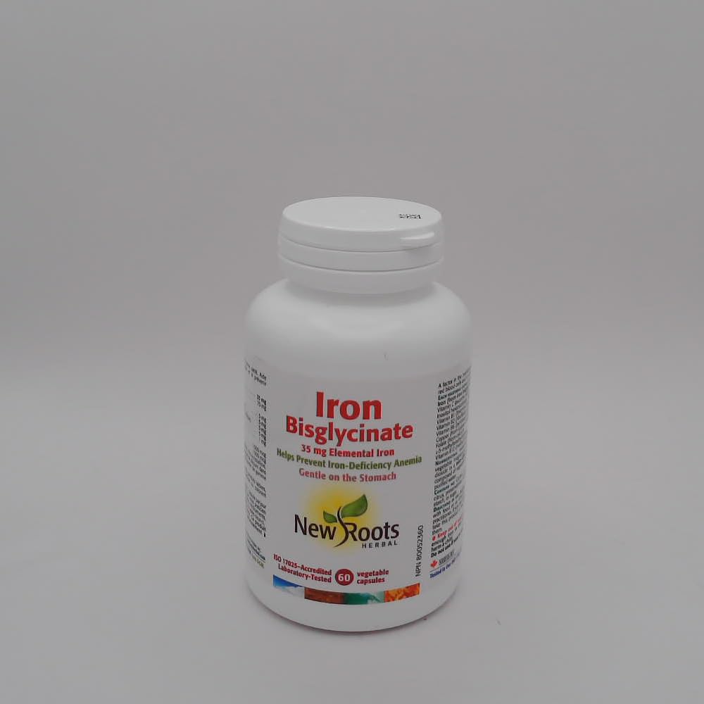 New Roots Herbal Iron Bisglycinate Supplement, 60 Veg Caps, 2 Month Supply