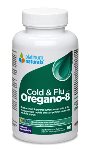 Platinum Naturals Oregano-8 Cold & Flu Support - with Vitamin C Ascorbic Acid, Garlic, Grape Seed & Golden Seal - Organic Oregano Oil Blend - Cholesterol & Antioxidant Supplement