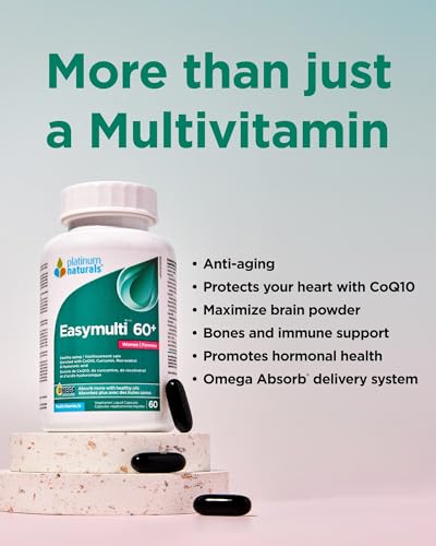 Platinum Naturals Easymulti 60+ for Women - Comprehensive Multivitamin with CoQ10, Omega & Fish Oil for Heart Health, Enhanced with Calcium, Vitamin D3 & B Complex for Immune Support