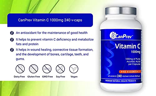CanPrev Vitamin C 1000 mg Capsules, Vegan, Gluten Free, 240 Capsules