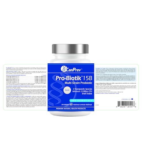 CanPrev Pro-Biotik 15 Billion CFU, 60 V-Caps 60-Day Supply - Non-GMO & Gluten-Free - Advanced Gut Health Formula with 5 Probiotic Strains Supplement - Supports Digestive Balance and Eases Bloating