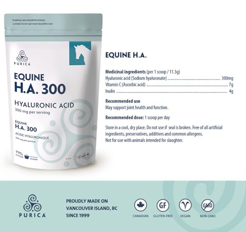 PURICA Equine HA - Supplément articulaire pour chevaux avec acide hyaluronique et vitamine C - Idéal pour la santé et la récupération équines