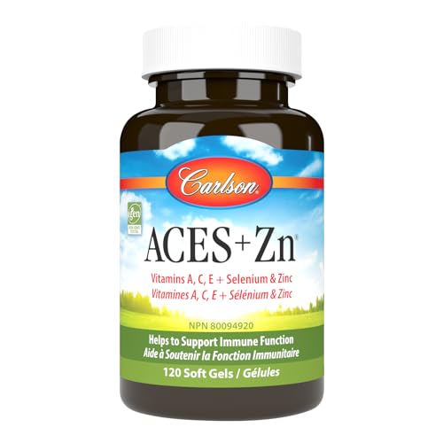 Carlson - ACES + Zn, Vitamines A, C, E + Sélénium & Zinc, Multivitamine avec Zinc, Multivitamine Sélénium, Antioxydant