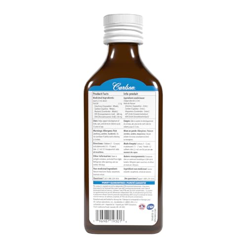 Carlson - Huile de poisson The Very Finest pour enfants, 800 mg d'oméga-3, supplément d'huile de poisson liquide, huile de poisson norvégienne, poisson sauvage, huile de poisson issue de sources durables, 200 ml (6,7 oz liq.)