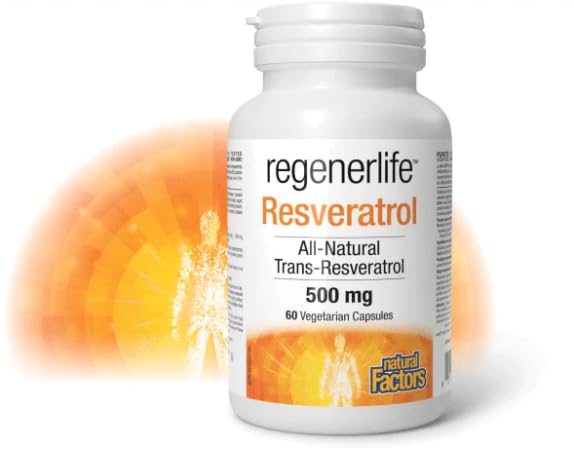 Natural Factors Regenerlife Resveratrol 500 mg, 60 Vegetarian Capsules, All-Natural Trans-Resveratrol, Potent Antioxidant, Supports Healthy Aging, Proudly Canadian