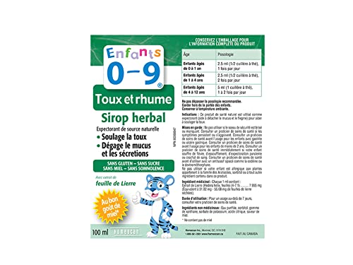 Sirop contre la toux et le rhume à base de plantes pour les enfants de 0 à 9 ans