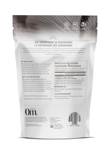 Om Superfood Mushroom Blend Powder, 60g - Chaga Mushrooms Powder for Healthy Aging, Immune Health, Balance Metabolic System, Natural Adaptogen - Organic Mushroom Antioxidant Supplement