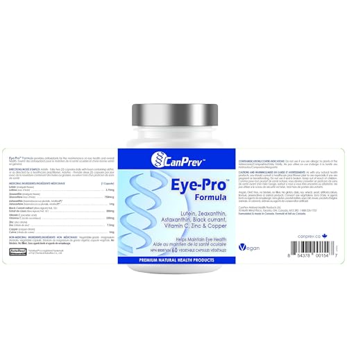CanPrev Eye-Pro Formula with Lutein & Zeaxanthin 60 Vegan V-Caps 30-Day Supply - Multi-Antioxidant Support for Vision Health - Includes Black Currant, Vitamin C, Zinc & Copper, Screen Time Support