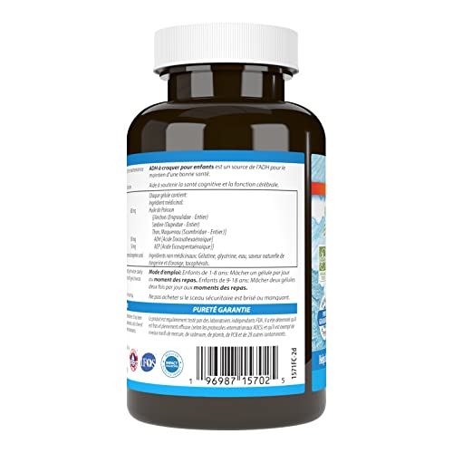 Carlson - DHA à croquer pour enfants, 100 mg de DHA, Croissance et développement, Norvégien, Sauvage, Source durable, Orange